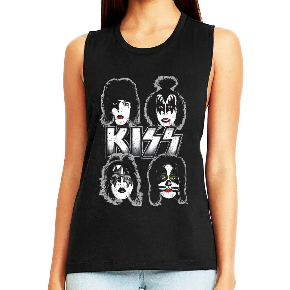 Kiss Dynasty Album Faces Women's Cover Muscle T Shirt Vintage Rock Band