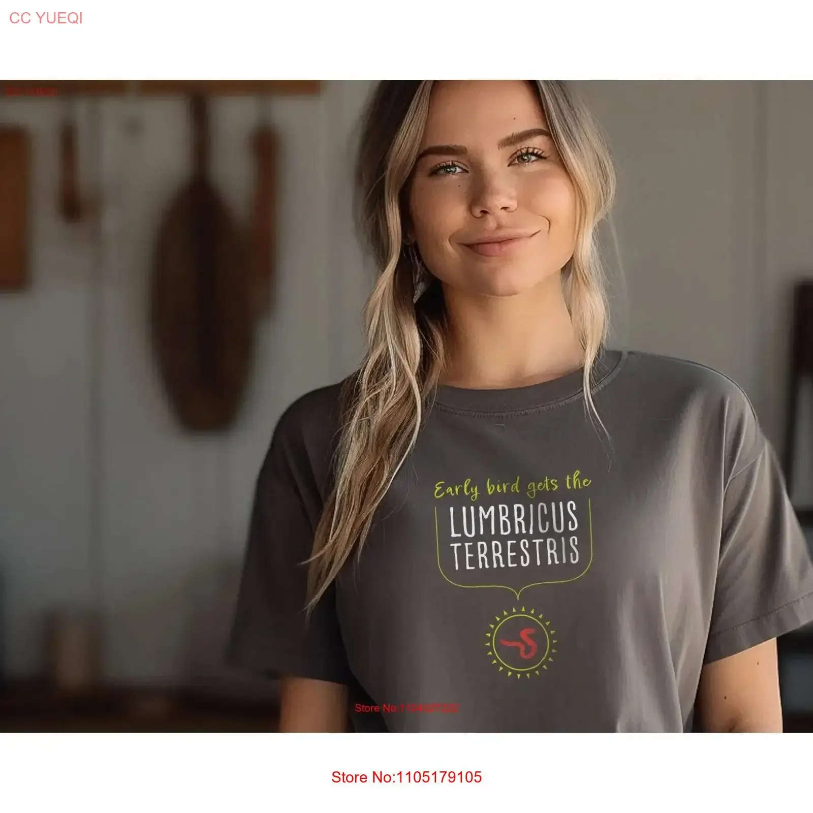 تي شيرت الطيور المبكرة يحصل على الدودة عرف Lumbricus Terrestris تي شيرت مناسب للبيع بالتجزئة لصياد السمك والمزارعين وعشاق اللاتينية