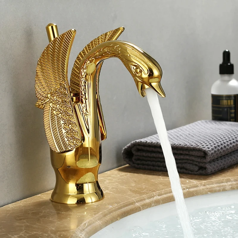 European Antique Faucet High-plated Gold-plated Swan Basin Faucet on The Counter Basin Faucet Hot and Cold