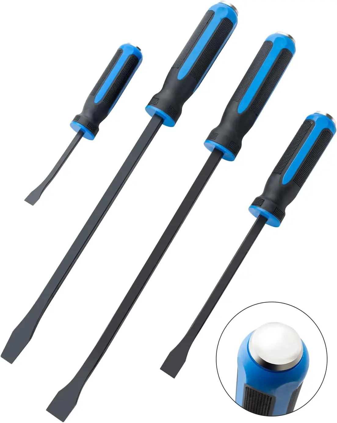 

4-Piece Heavy Duty Pry Bar Set with Thick Hammer Cap & Angled Tip – Ideal for Automotive Repair, Demolition, Nail Pulling