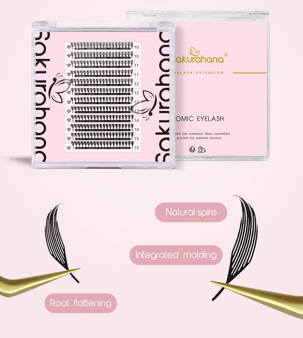 SAKURAHANA Comic Spire Wimpernverlängerung, vorgefertigte Fächer, natürlicher Kaschmir, Manga, falsche Wimpern, Fächer in Federform, Comic-Wimpern – Detail 2