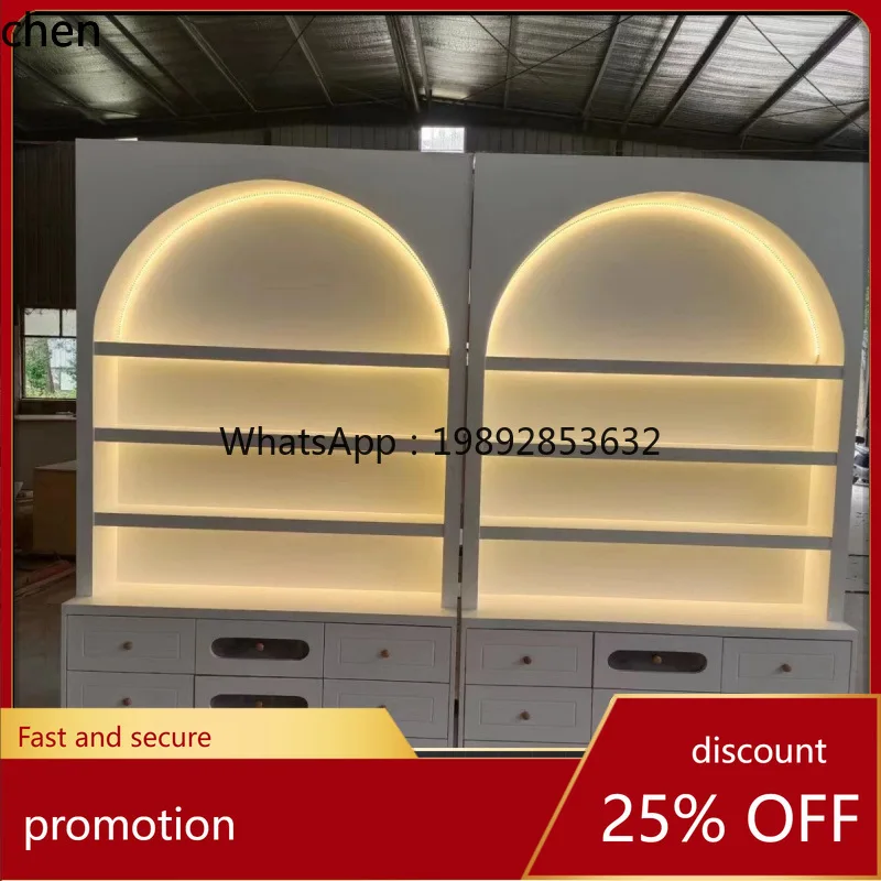 HT Nail Art Eyelash Tattoo Display High Cabinet Wall-Mounted with Free Light Strip Optional Skincare Nail Polish