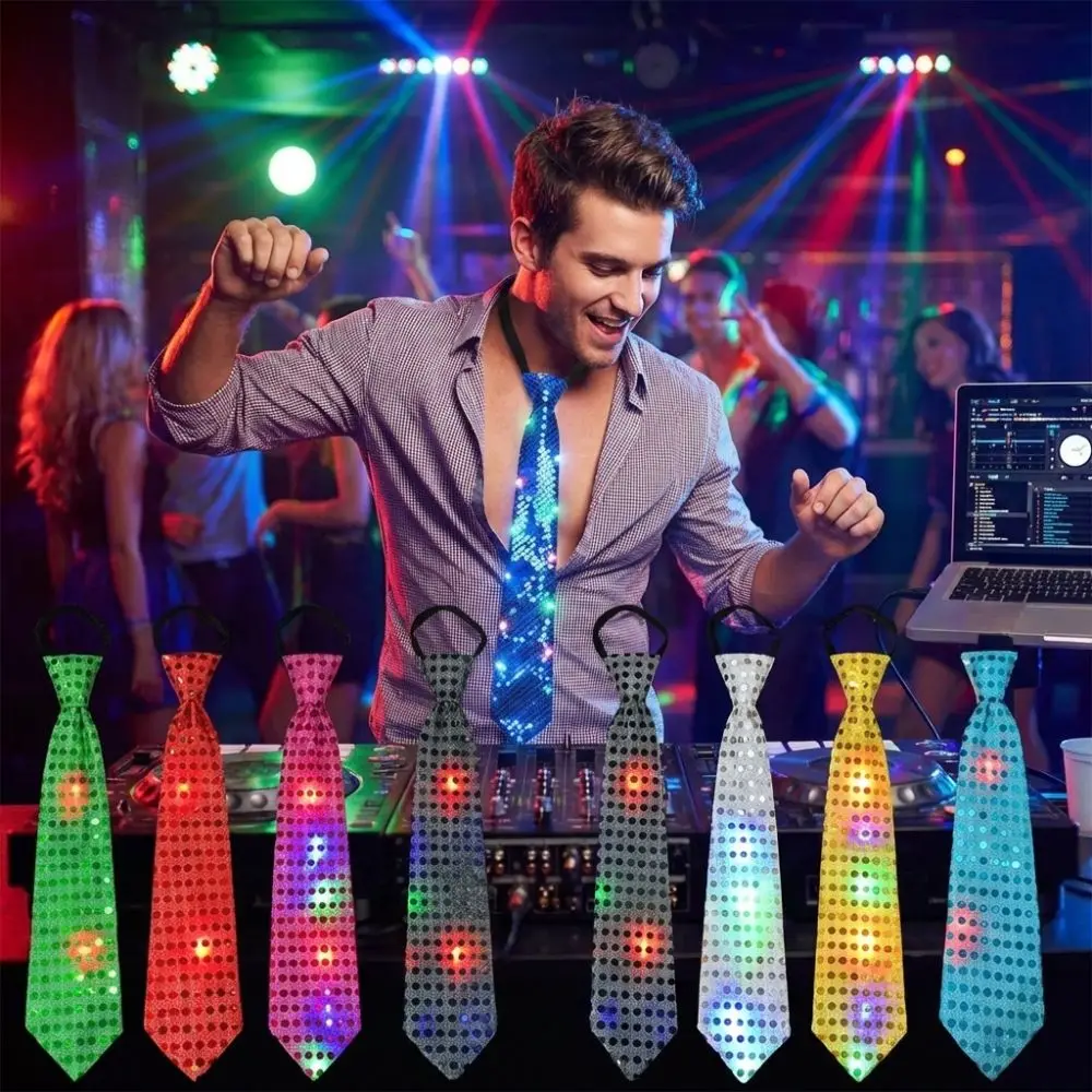 

Dot Print LED Luminous Tie Battery Powered Colorful Sequins Glowing Tie Lightweight Unique Men Women Necktie Party Accessories