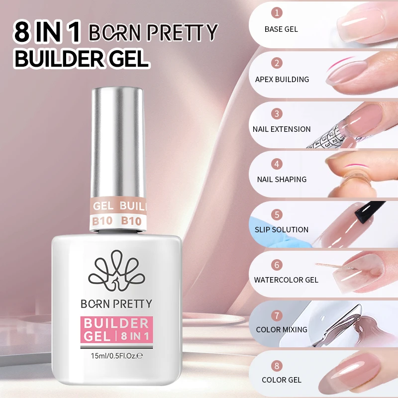 BORN PRETTY 15 ml 8-in-1 Building Nail Gel Extension Base Gel Nail Shaping Aquarell Mixing Slip Solution Multifunktionsgel – Detail 1