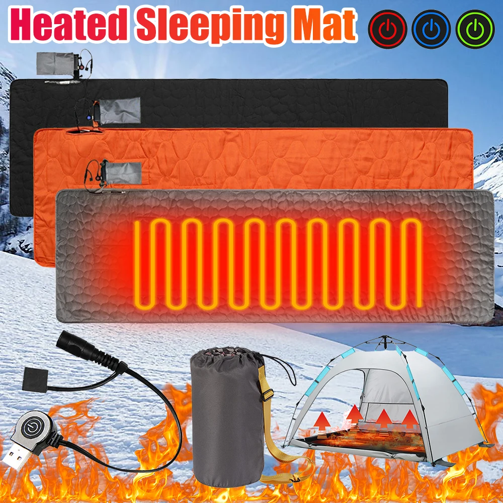 198X61cm Camping Heated Sleeping Mat Outdoor Travel USB Electric Blanket Seat Heater Portable Chair Tent Warmer Cushion