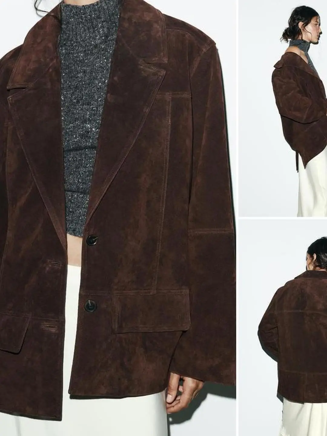 

Pure Nubu Leather Jaet with Button Closure Flip Cover ket Decor Casual Sle Long Sve Women's Suit Coat for Early A...