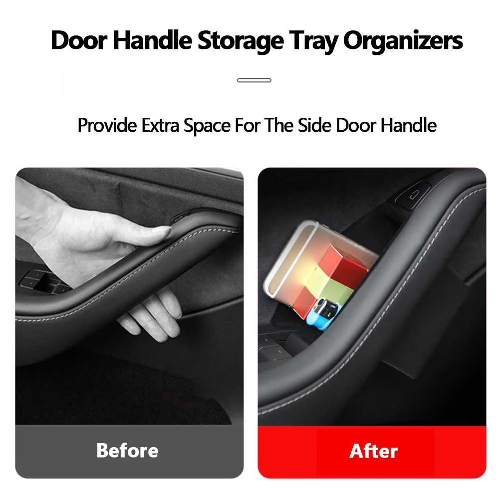 4pcs Front Rear Door Side Storage Box Door Handle Armrest Tray Organizer for Tesla Model 3/Y 2017-2023