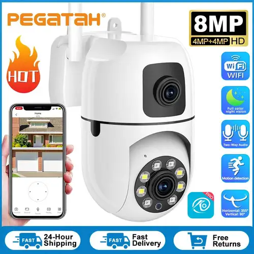Cámara de vigilancia PTZ HD de 8MP para exteriores, lente Dual de 4MP, pantalla Dual, seguimiento automático AI, cámara de protección de seguridad IP, vídeo CCTV
