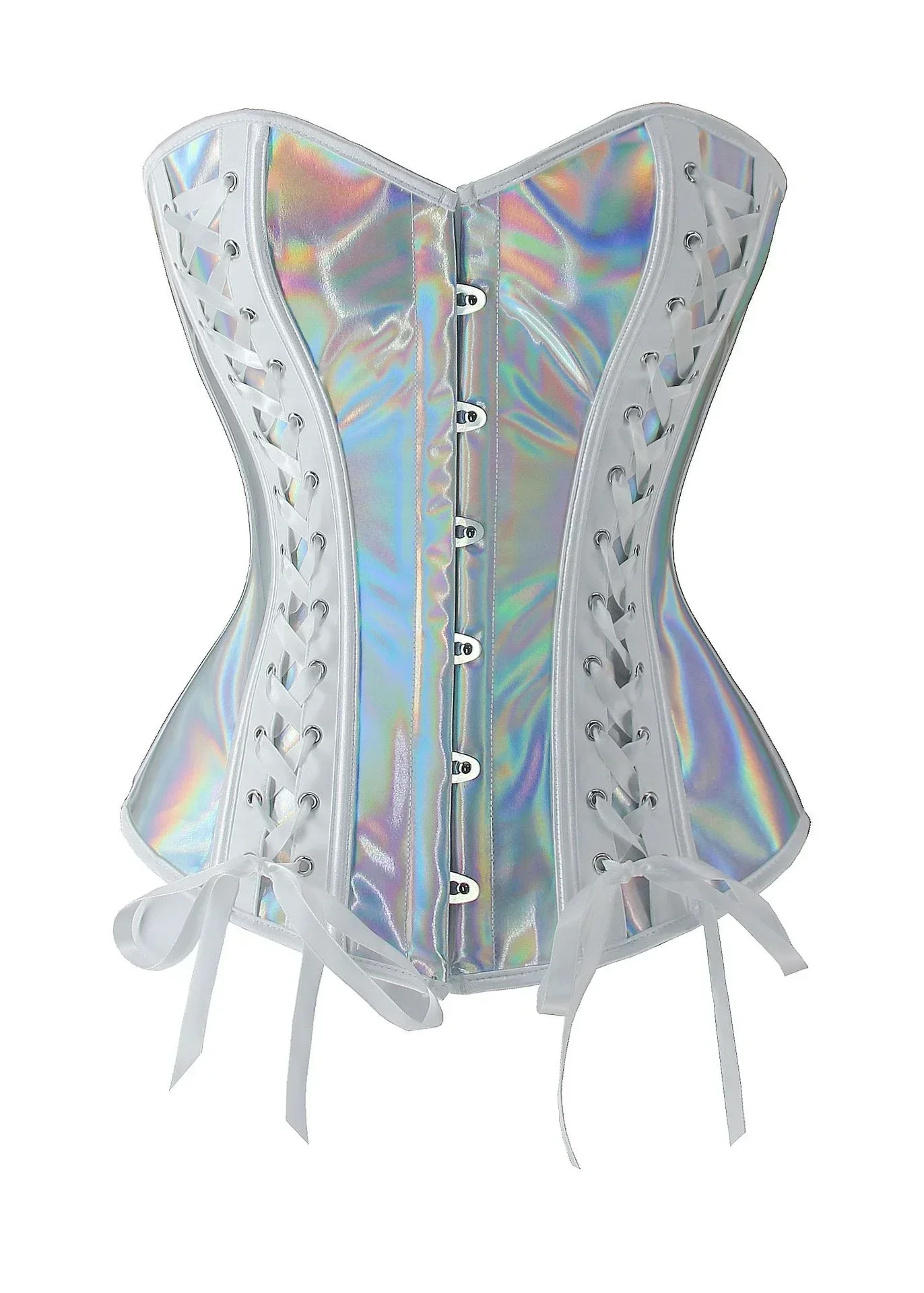

Steampunk Corset Top Gothic Overbust Silver PU Leather Bustier Fashion Women Sexy Lace Up Corselet Party Clubwear
