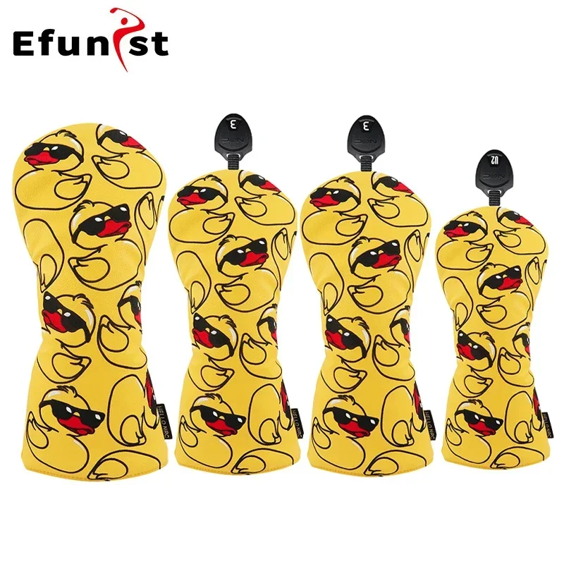 

Golf Wood Cover Golf Club Head Cover For Driver Fairway Hybrid Wood Head Covers Cute Spectacled Duck PU Leather Protector Set