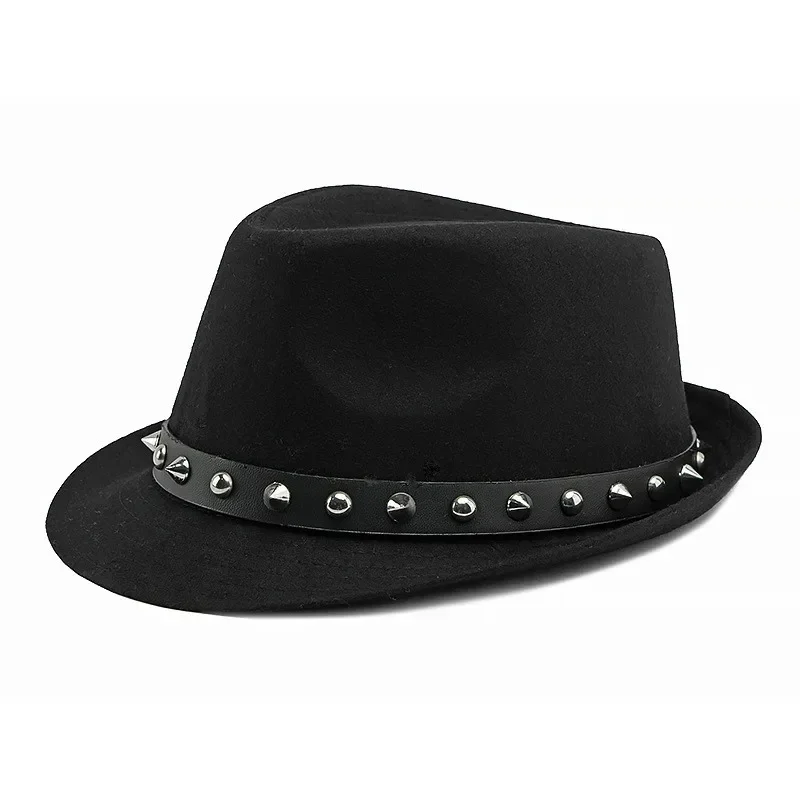 Men and Women Rivets Jazz Cap England Retro Small Bowler Hat Personality Fashion Gentleman Hat Street Bowler Hat