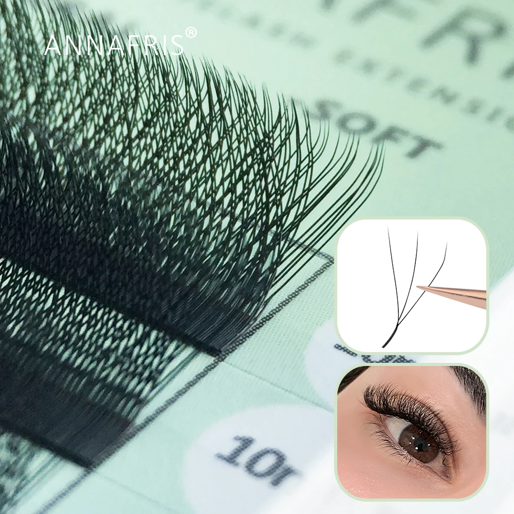 

Ресницы для наращивания ANNAFRIS 3D W-образные, готовые вееры для объема клевера, натуральные мягкие автоматические цветущие реснички