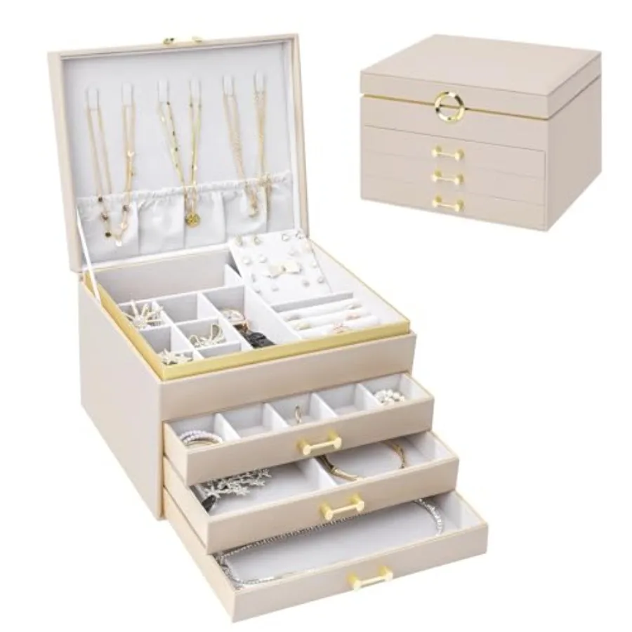 Jewelry Box Organizer for Women Girls Large Jewelry boxes with 3 Drawers Jewelry Storage Case for Earrings Bracelets Necklaces