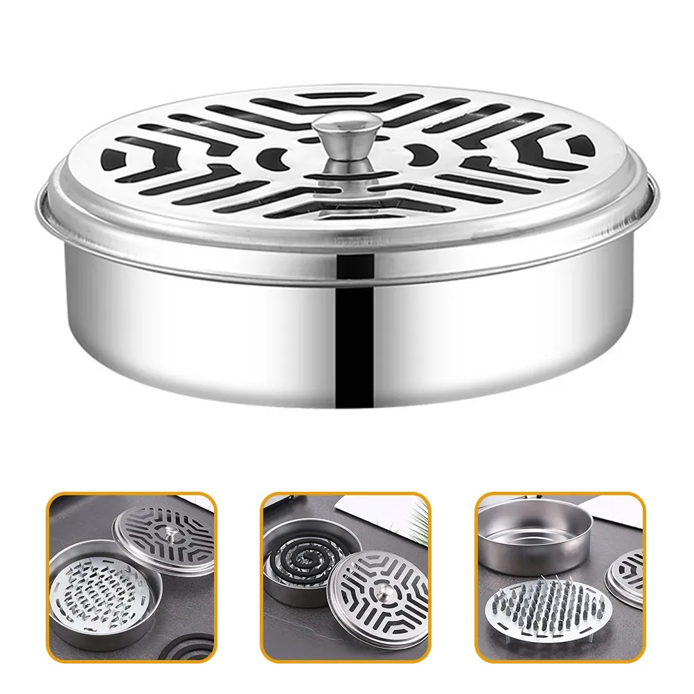 Premium Stainless Steel Incense Coil Holder Box with Hollow Thickened Cover Stable Nail Frame Anti Scalding Burner for Indoor