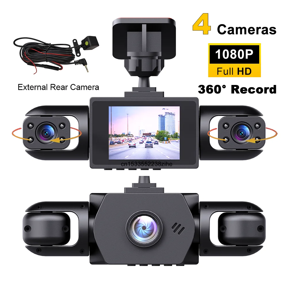 Dash Cam 4 Camera 360° Car Video Recorder Black Box with Night Vision G-Sensor Loop Recording Dashcam Camcorder Parking Monitor