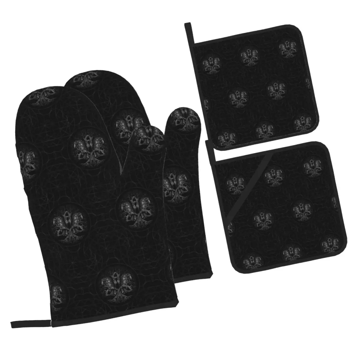Tree Of Life Yggdrasil With Raven Oven Mitts and Pot Holder Sets of 4 for Baking Cooking Grilling Resistant Non-Slip Gloves