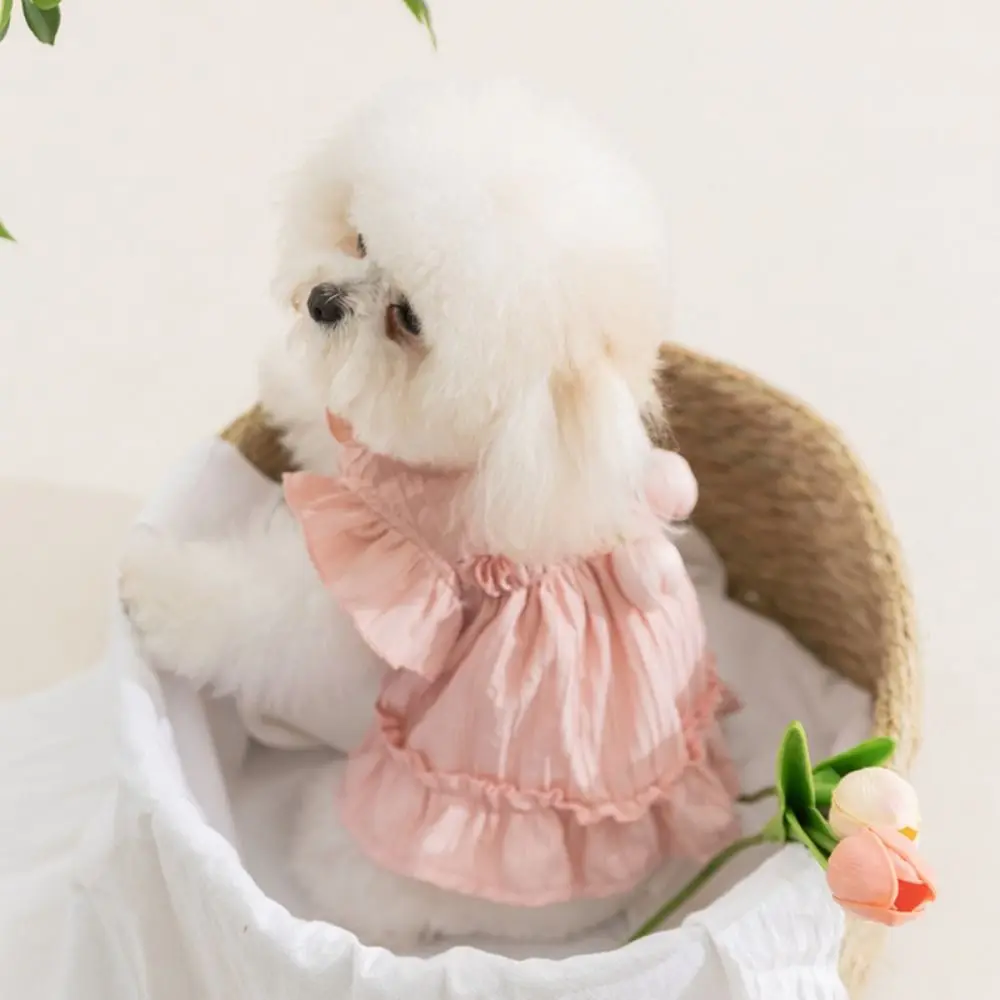 

Luxury Soft Dog Princess Dress Breathable Reusable Dog Tulip Pleated Dress Washable Bowknot Lace Puppy Clothes Spring