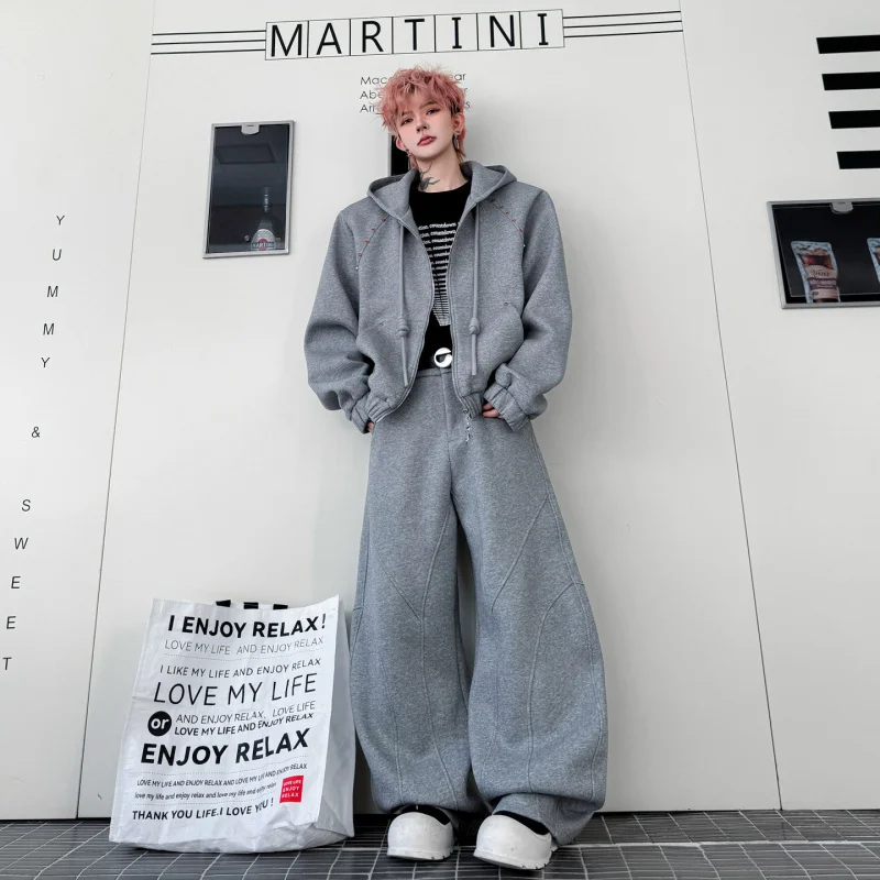 

Мужской повседневный спортивный костюм Весна 2026: худи на пуговицах, кардиган-свитер, брюки с широкими штанинами, длинный рукав