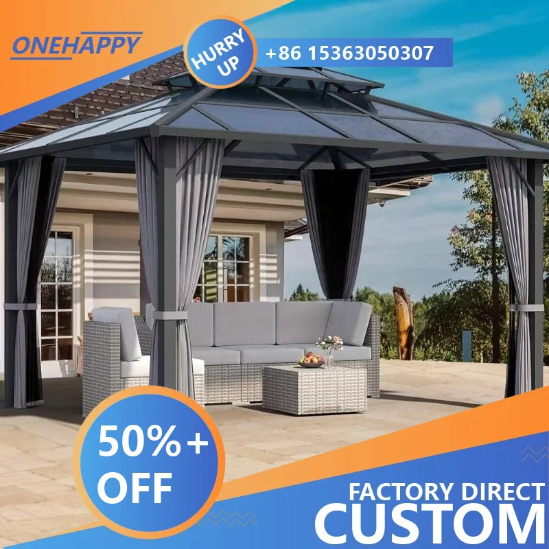 Any Size Custom Retractable Awning Garden Gazebo Aluminum Weather Resistant Outdoor Backyard Yard Family Party Sunshade Shelter