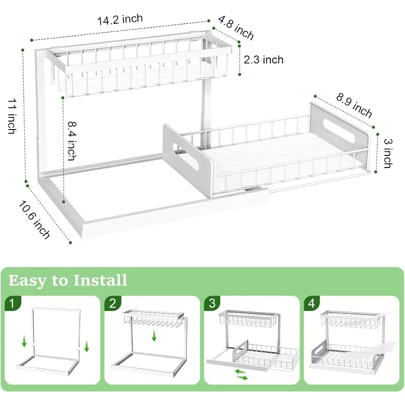 Under Sink Organizer,Pull Out Cabinet Organizer 2 Tier Slide Out Sink Shelf Cabinet Storage Shelves,Storage for Kitchen Bathroom