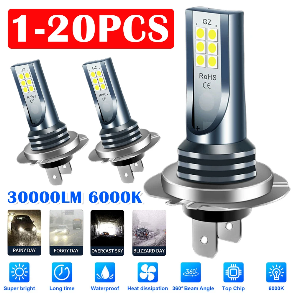 

1-20Pcs H7 12LED Waterproof Car Fog Light Bulbs Super-Bright Car Headlight Bulb Kit 6000K White Led Lamp Automobile Accessories