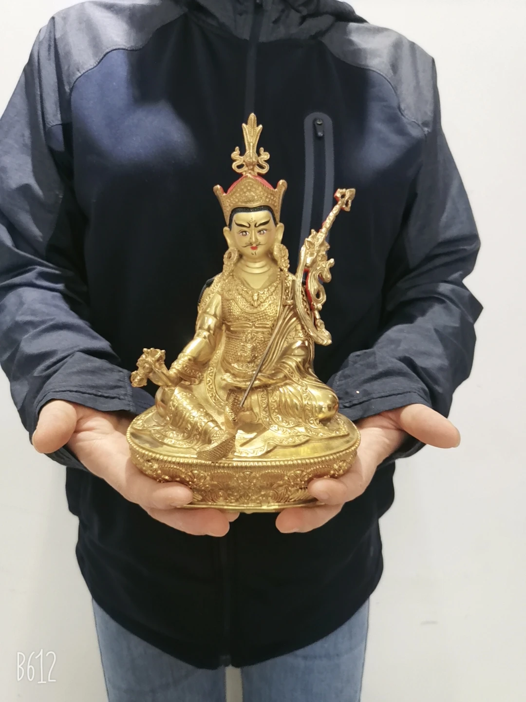 21cm Wholesale Tibet Buddha statue copper gilding altar Worship Padmakara Guru Rinpoche Buddha statue Family protection safety
