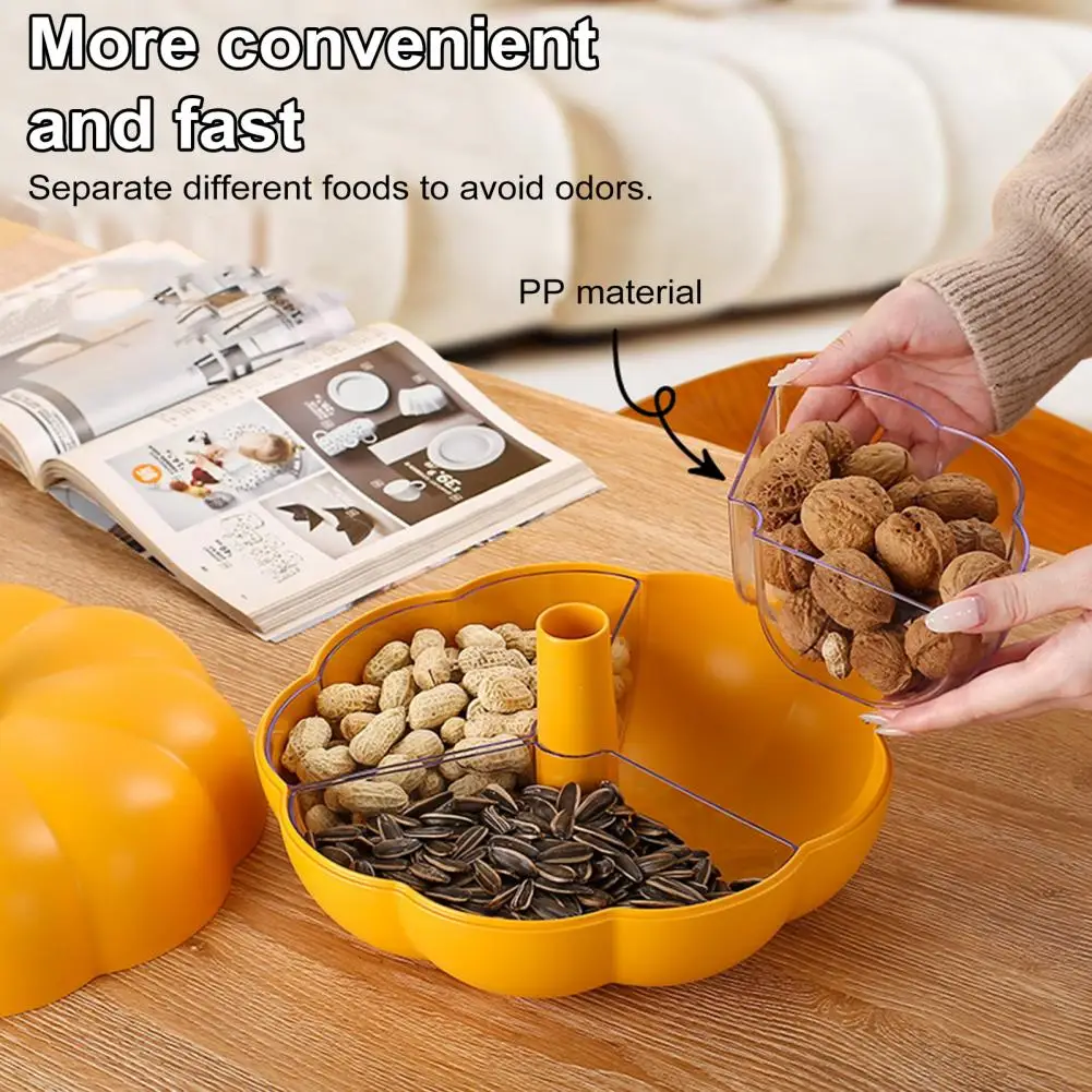 Snackle Box Container with 3 Compartments Halloween Pumpkin Snack Holder with Lid Divided Serving Tray for Fruits 3 for Candies