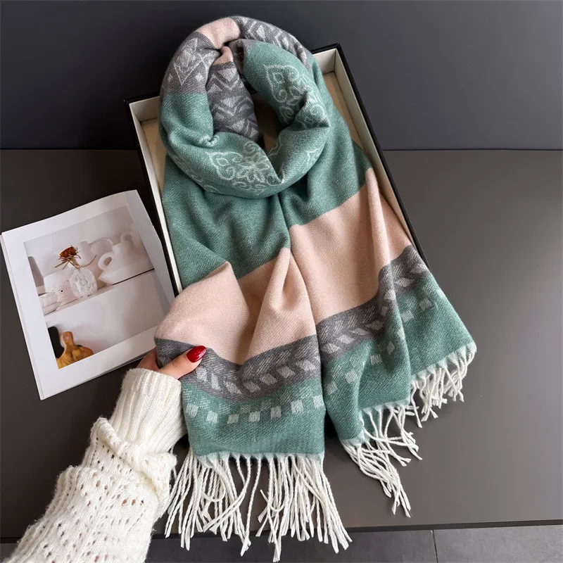 

Lady Multifunction Double-sided Plaid Imitation Cashmere Blanket Scarf Wrap Shawl Winter Warm Elegant Women Tassel Shawl Scarf