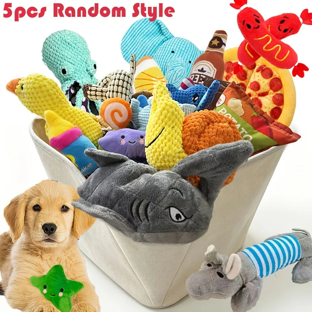 5PCS Plush Pet Toy Set, Large Gift Pack of Squeaky Toys for Small Dogs—Squeaks, Helps Clean Teeth, Keeps Your Dog Entertained