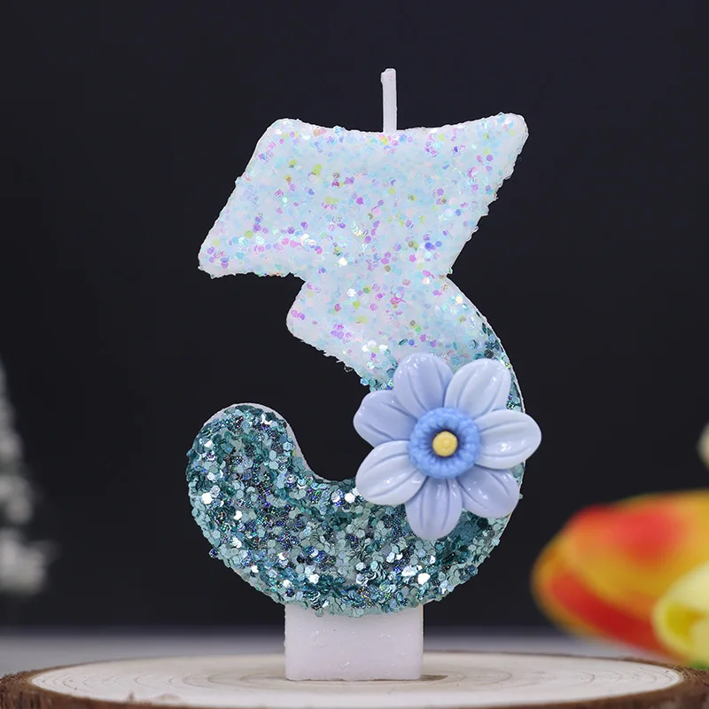 Vela digital azul degradado, vela de cumpleaños con lentejuelas degradadas azul claro, complemento de decoración de pastel de postre para fiesta de festival