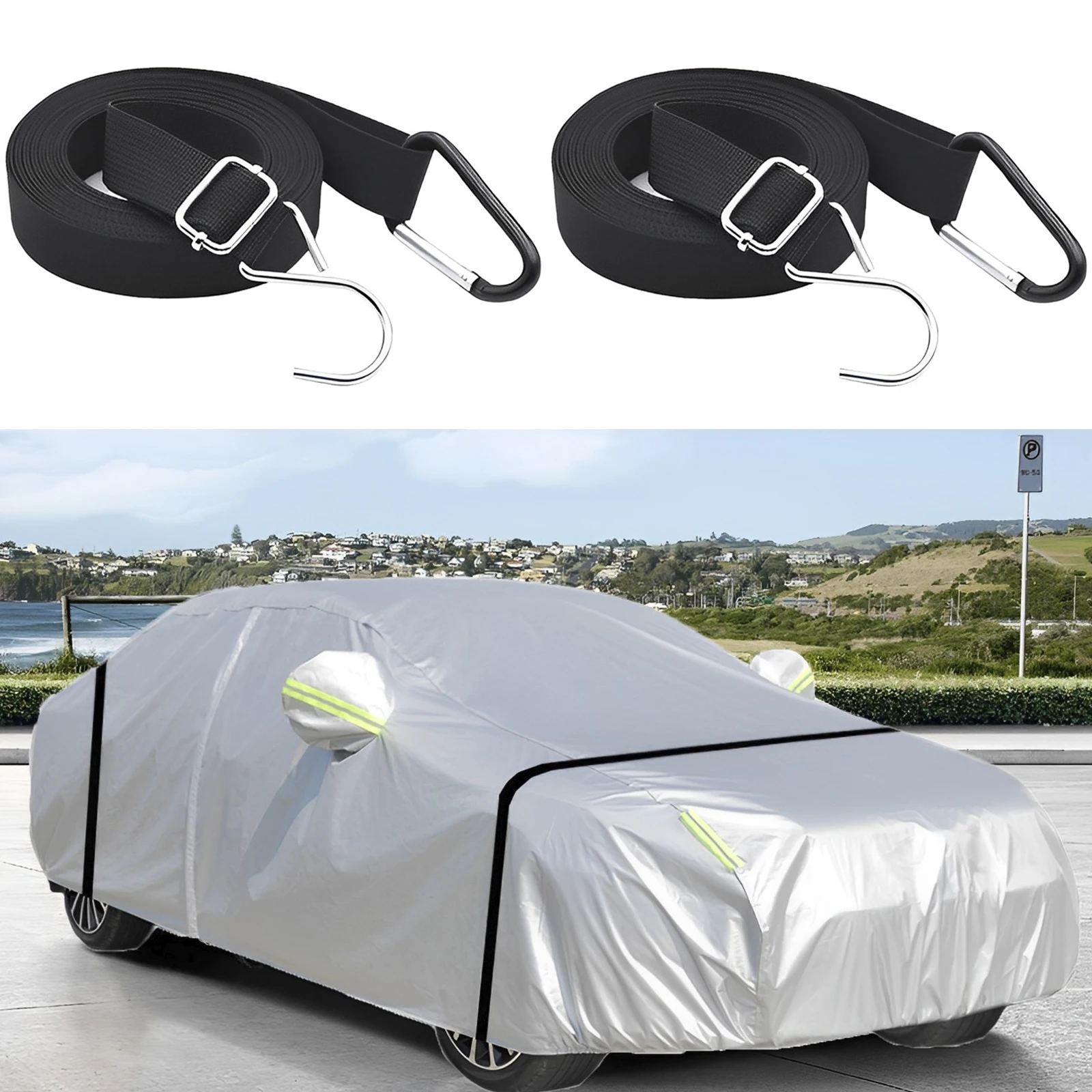 2pcs Car Cover Windproof Strap Nylon Adjustable Vehicle Cover Secure Protector Strap Sturdy Heavy Wind Car Cover Fixing Rope