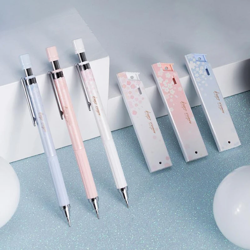 6pcs/set Cute Sakura Mechanical Pencil with Refills Kawaii Automatic Pencil Korean Stationery Press Pens School Office Supplies