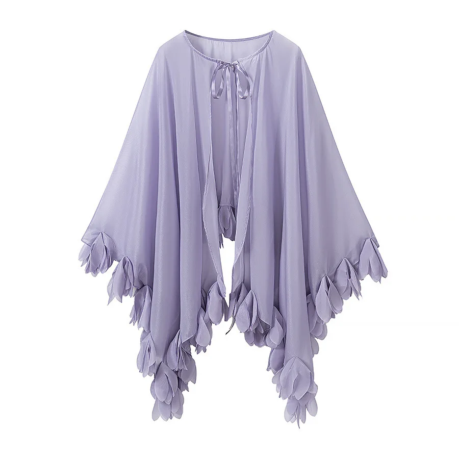 

Withered Petal Edge Tied Cardigan Chiffon Thin Style For An Atmospheric Look Shirts & Blouses Women's Clothes Shirts Tops
