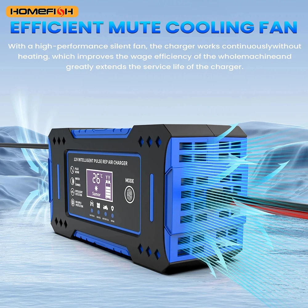 Battery Repair LCD Display 6A 12V Intelligent Car Battery Charger Car and Motorcycle Battery Charging Unit Lead-Acid