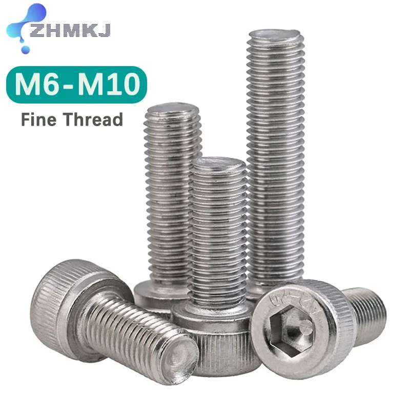 M6 M8 M10 304 Stainless Steel Fine Tooth Thread Pitch Hexagon Hex Socket Cap Allen Head Screw Bolt