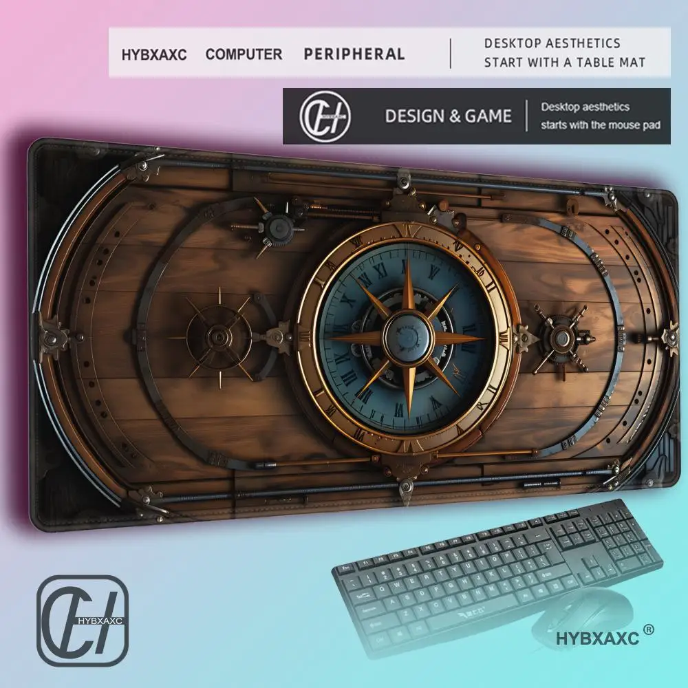 HYBXAXC Vintage Steampunk Compass Design MousePad Non-slip Locking Edge PC Laptop Accessories Rubber Keyboard Game  DeskMat