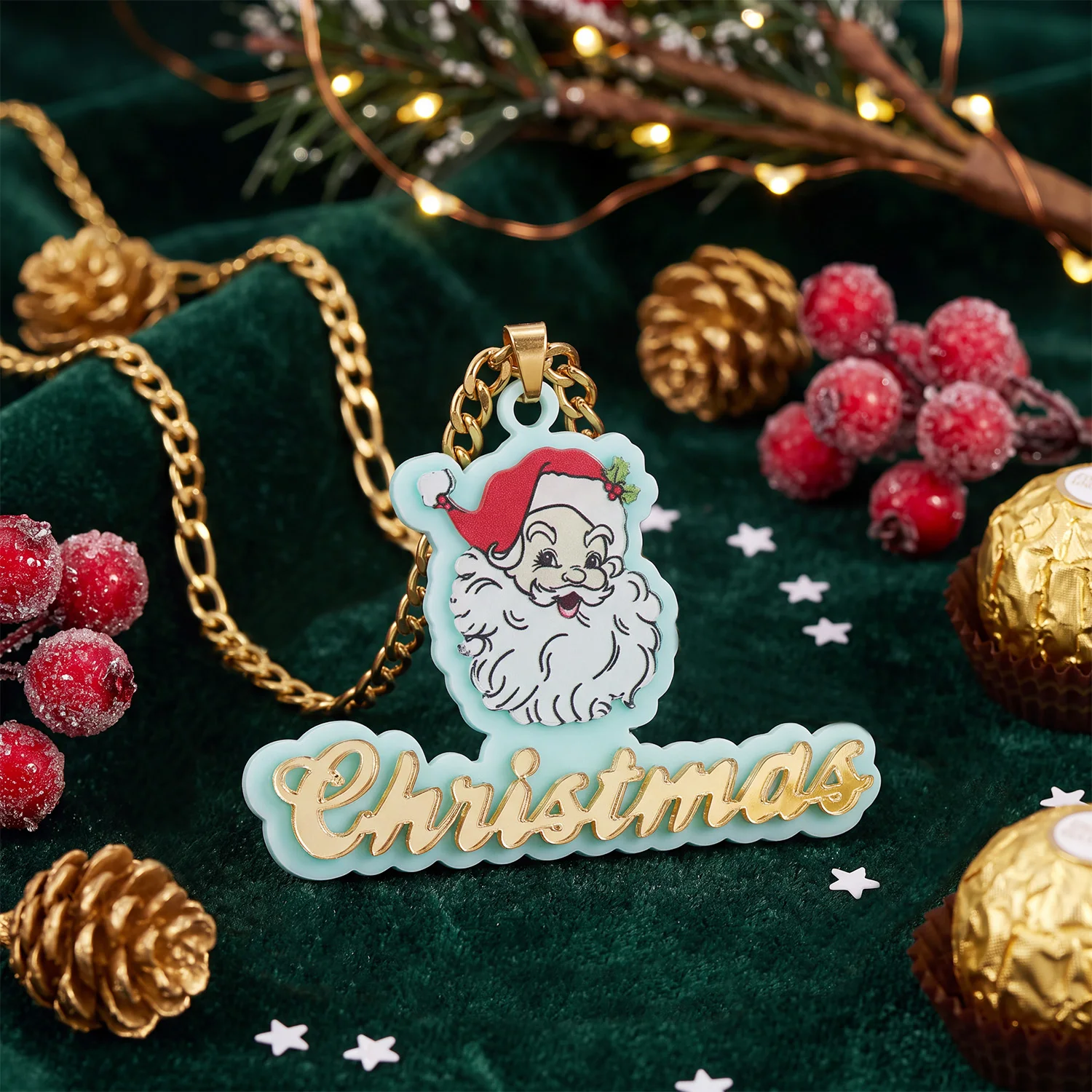 Dascusto Custom Name Necklace Personalized Christmas Santa Claus Acrylic Name plate Pendant Name Necklace Christmas Gift Women