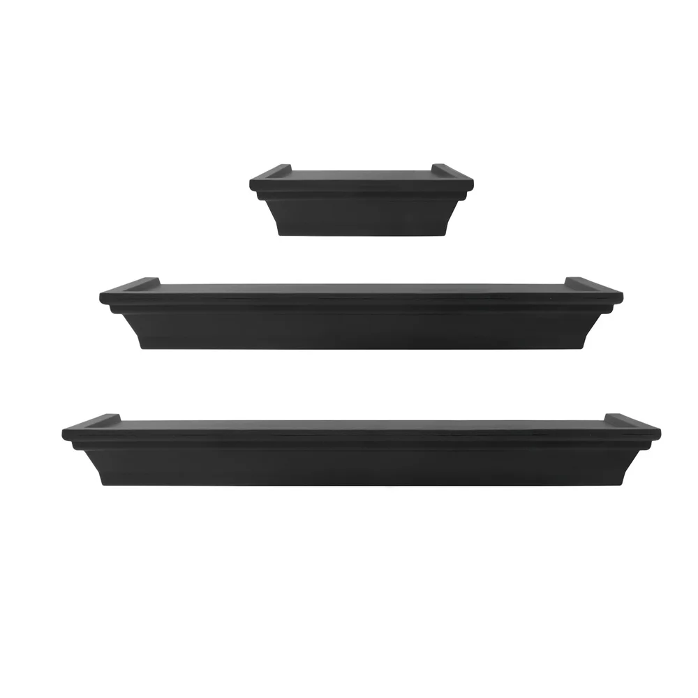 2 Pack Floating Shelves Set 3PC Black Wall Mounted Display Storage Sturdy Home Office Decor Gift Indoor Use