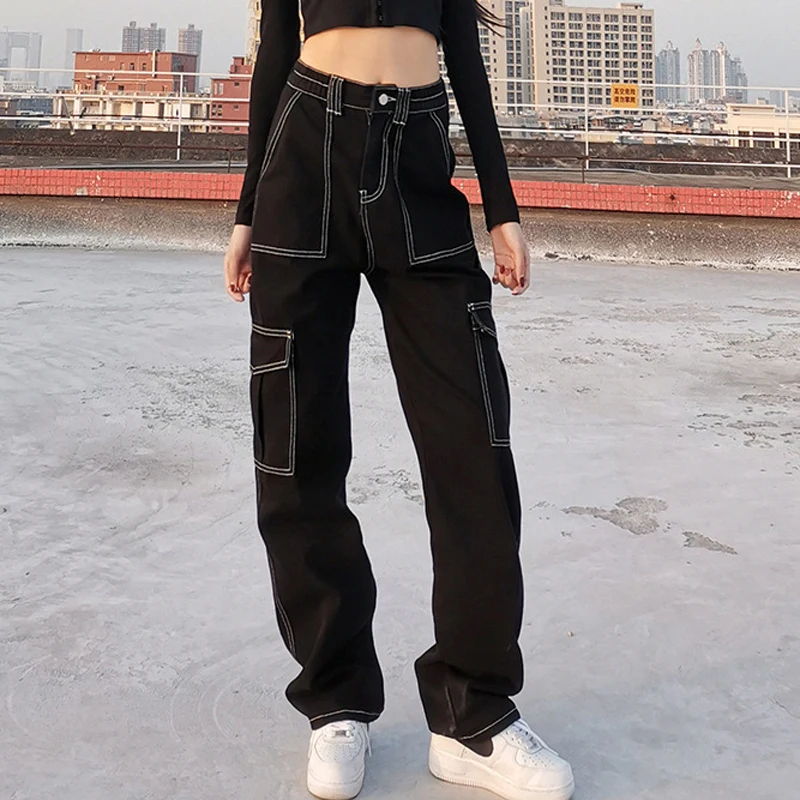 

Autumn Denim Jeans Women High Waist Straight Jeans Causal Black Pants Korean Street Wear Female Trousers Fashion New