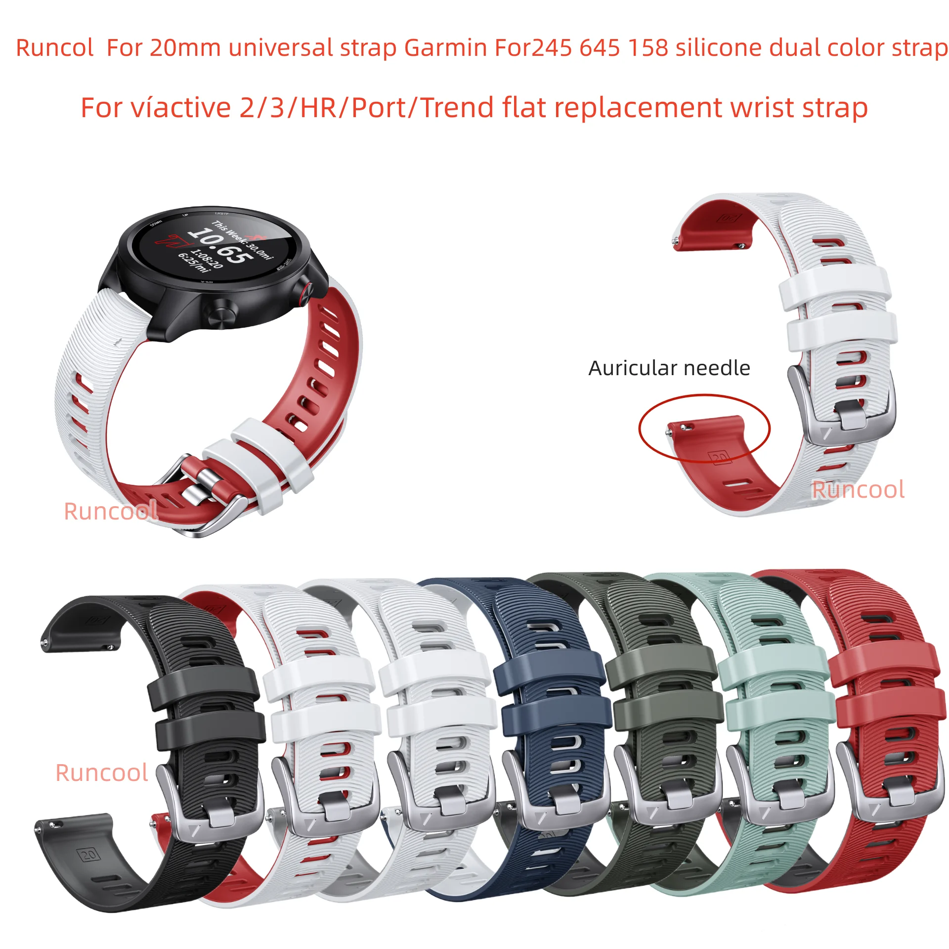 Runcool  For with all 20mm models of silicone dual color wristbands for 245 645 vívocal 2/3 Venu 2 Plus/vívocal 3/HR wristbands