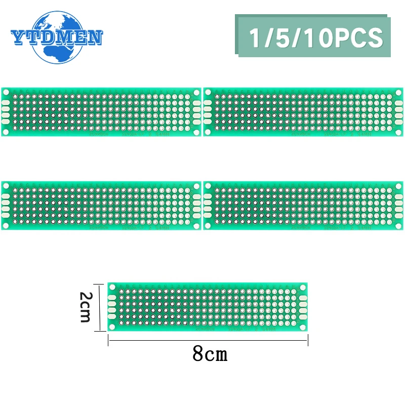 1/5/10PCS Soldering Board 2*8cm Diy Universal Printed Circuit Boards Green Double Sided PCB Board 2x8cm Breadboard