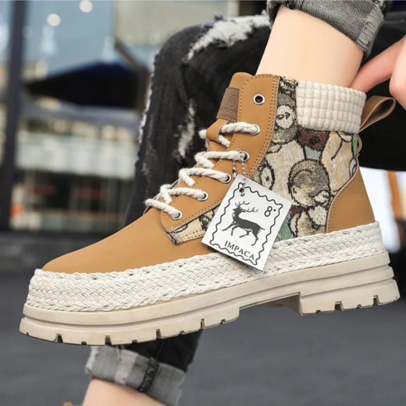 

High Quality Fashionable Men's Shoes for Teenagers Anti Slip Breathable Boots Handmade Stitching Ankle Boots Zapatos De Hombre