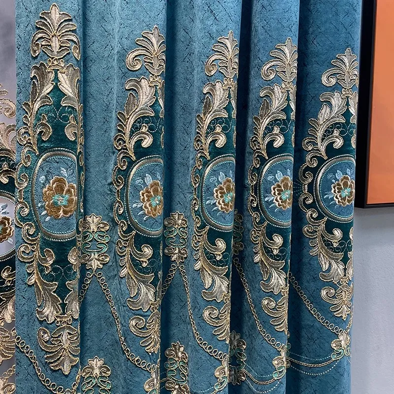 Luxury European Embroidered Chenille Blackout Curtains for Living Room Bedroom Villa Wedding Room with Thickened Drapes Custom