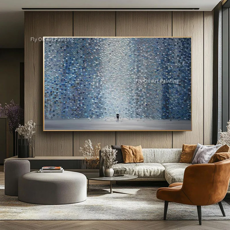 Abstract Brown And Beige Points Canvas Thick Wall Art Handpainted Specail Artwork For Room Decor Large Blue White Oil Painting