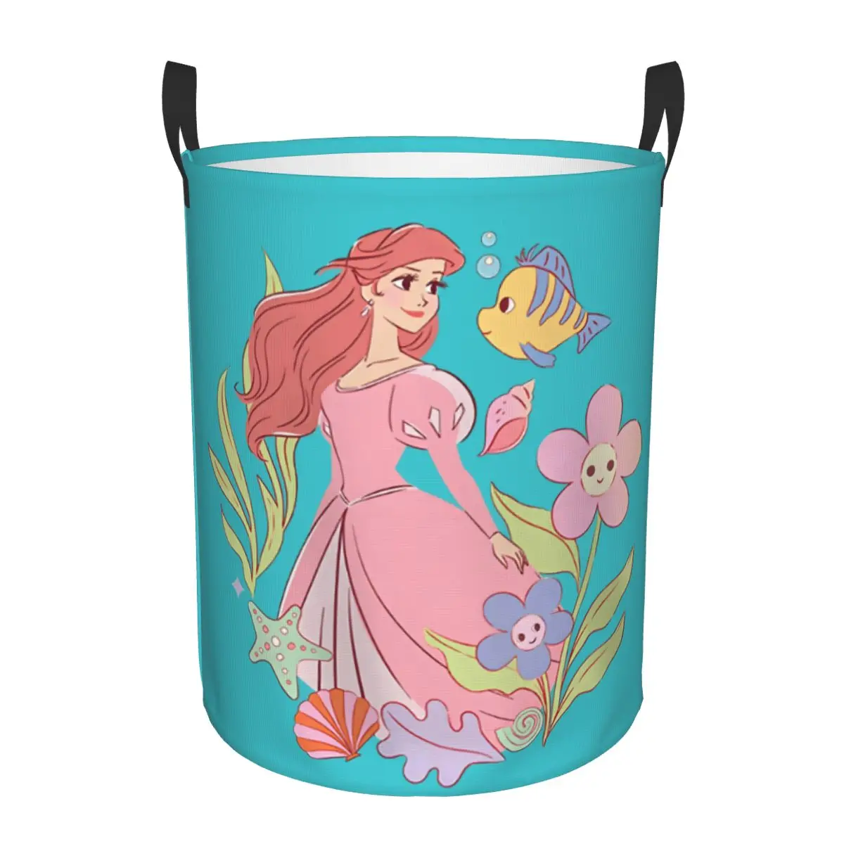 

Custom The Little Mermaid Laundry Basket Foldable Animation Clothes Toy Hamper Storage Bin for Kids Nursery