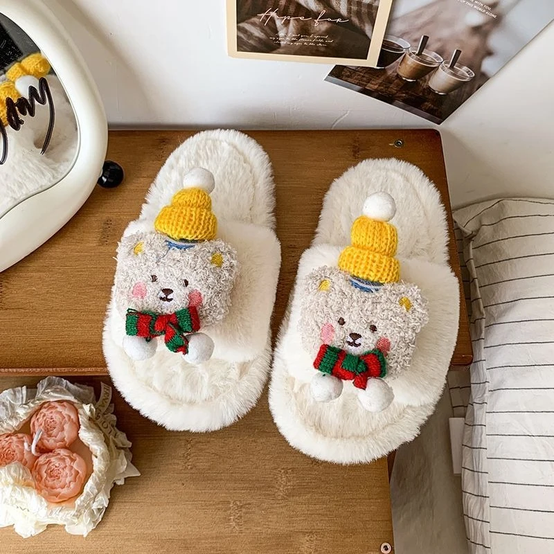 Girls Plush Furry Slippers 2026 Autumn Winter Warm Fluffy Indoor Cotton Slippers Kids Warmth Keeping Slippers