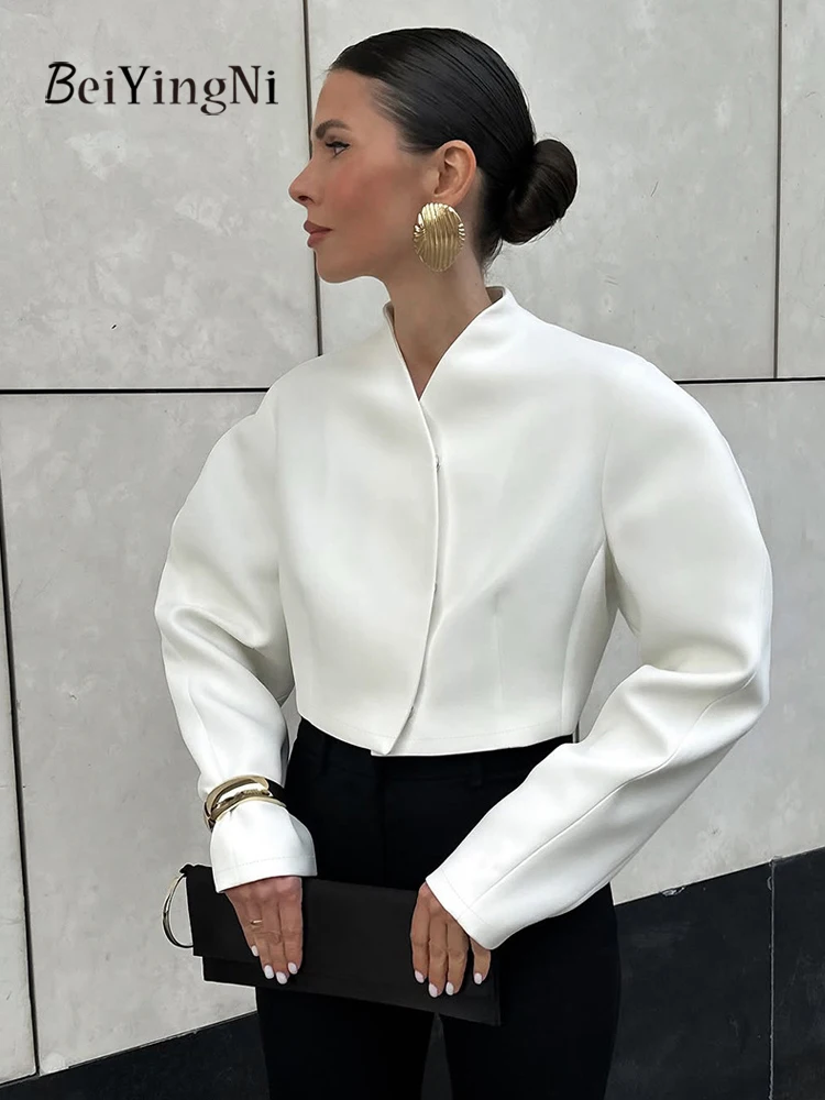 

Beiyingni 2025 New Fashion Women's Coats Solid Color Chic Elegant Office Ladies Crop Tops Commuting Temperament Short Jackets