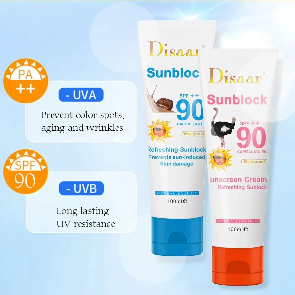 

1pcs 100ml Snail Sunscreen Cream 100ml Protection Face Cream Disaar Sunblock 90++ Protective Cream Pigmentation
