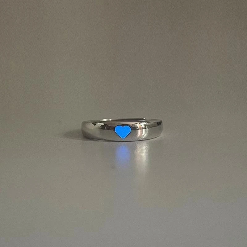 2Pcs Adjustable Couple Finger Rings Blue Love-Heart Rings Glow In Dark Joint Finger Ring Luxury-Fluorescent Rings