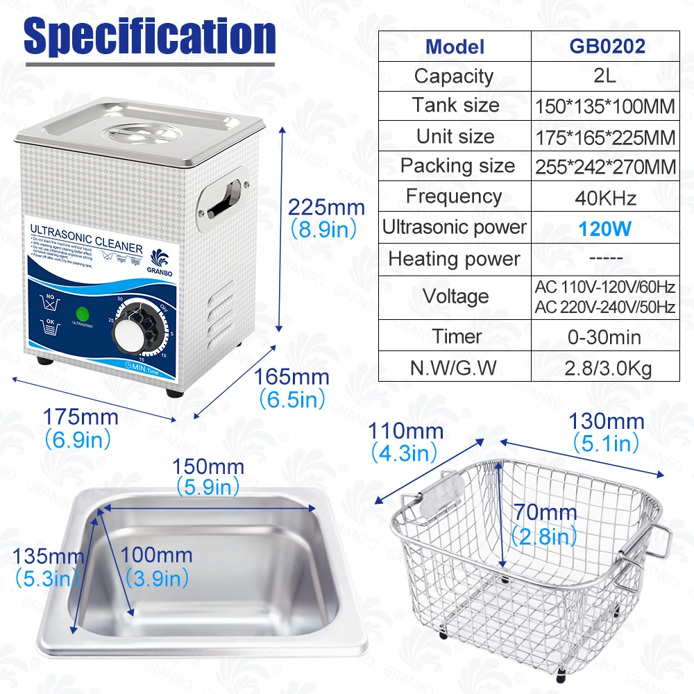 120W Ultrasonic Cleaner 2L Bath 40KHz Mechanical Timer Household Use Washer Sunglasses Jewelry Oil Nozzle Circuit Board Dust